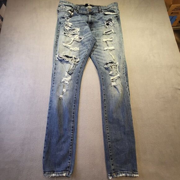 Jordan Craig Mens 34x33 Sean Fit Straight Leg Blue Jeans Distressed Denim - Picture 1 of 11